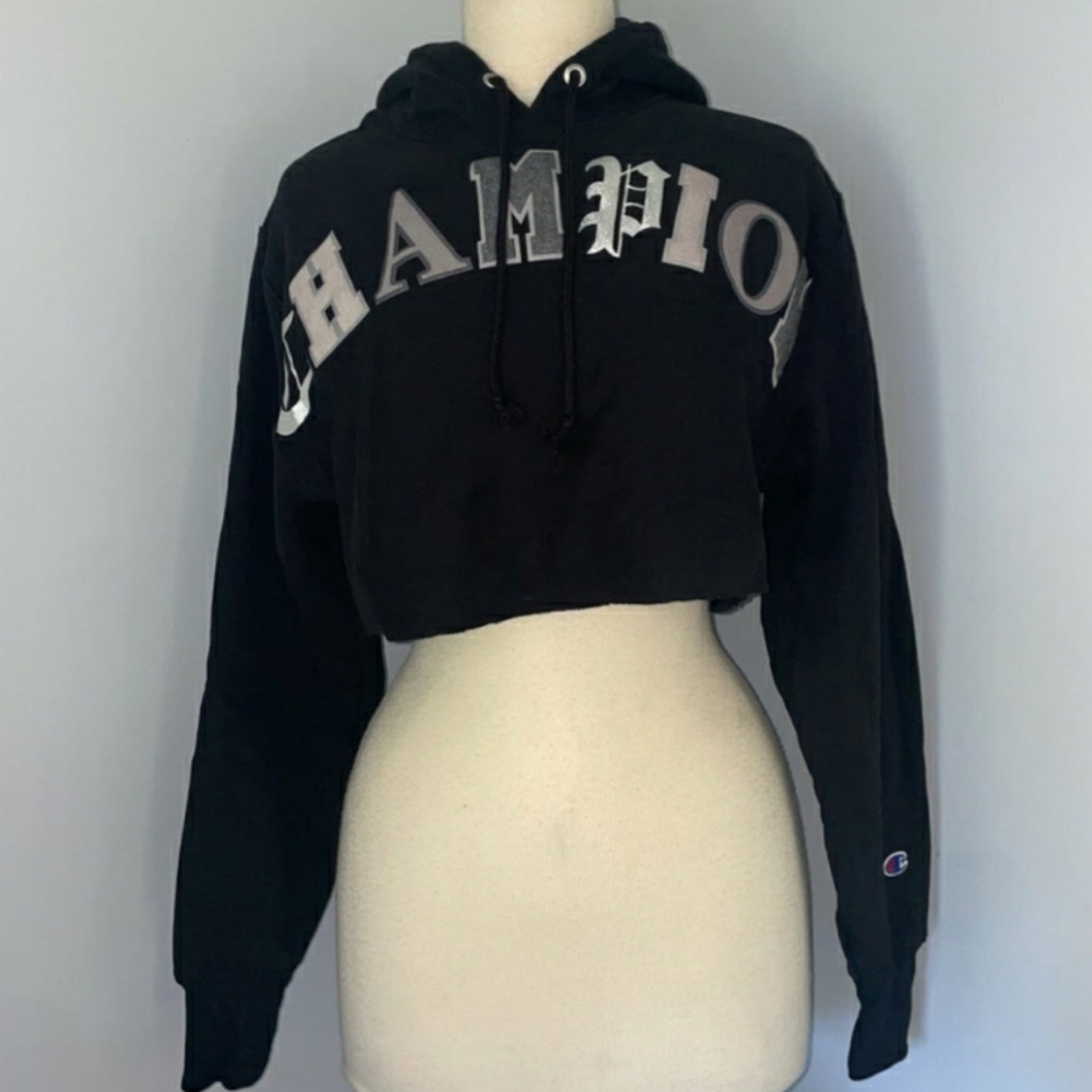 Champion patch lettering cropped hoodie NWOT Size Xs